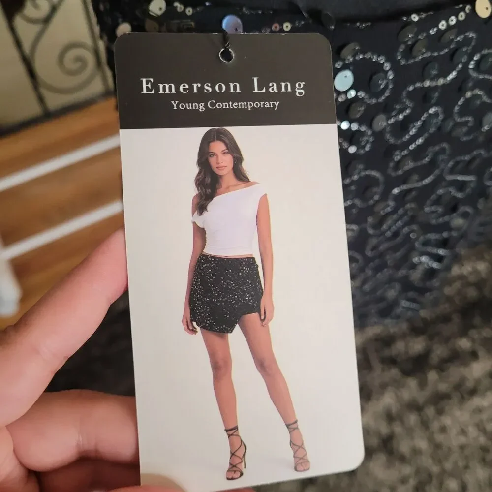 Emerson Lang Black and Silver Sequin Skort Skirt Size Small NWT Women's Party